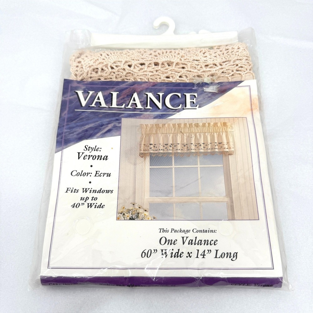 Verona Window Valance Ecru Crochet Lace Trim 100% Cotton Shabby Chic 60x14 NEW